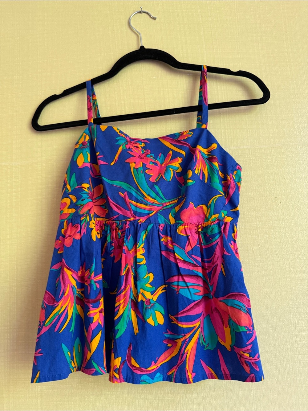 New J. crew factory Vibrant Blue Tropical Print Spaghetti Strap Top